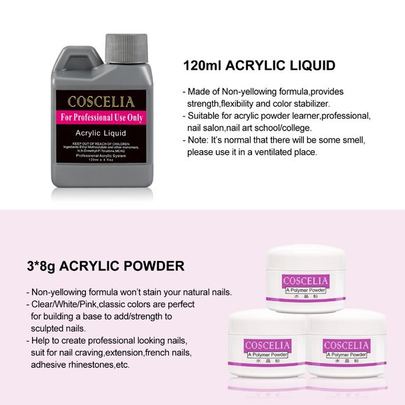 120ml Professional Nail Art Kit 120ml Acrylic Liquid+ 3 Color Powder +Pen set - Picture 5 of 6